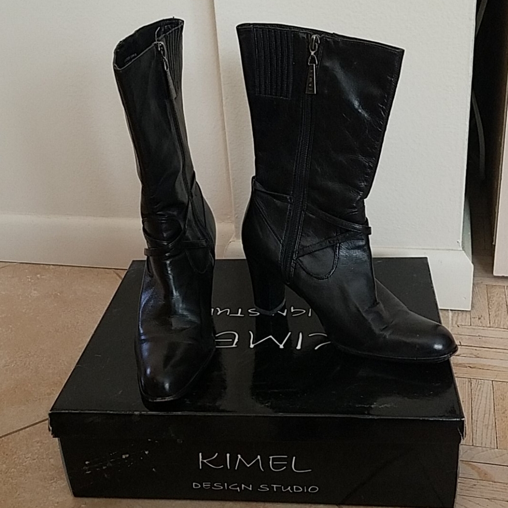 Kimmel Design black leather mid calf boots